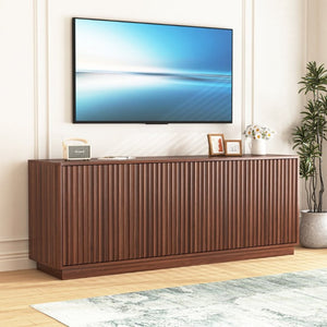English Elm Buffet Credenza with Four Door Storage and Shelves for Dining or Coffee Bar Walnut W409P387586