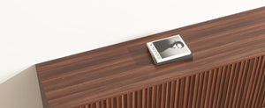 English Elm Buffet Credenza with Four Door Storage and Shelves for Dining or Coffee Bar Walnut W409P387586