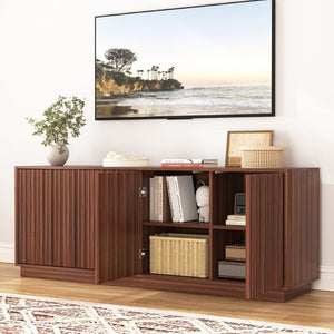 English Elm Buffet Credenza with Four Door Storage and Shelves for Dining or Coffee Bar Walnut W409P387586