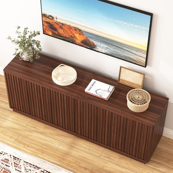 English Elm Buffet Credenza with Four Door Storage and Shelves for Dining or Coffee Bar Walnut W409P387586