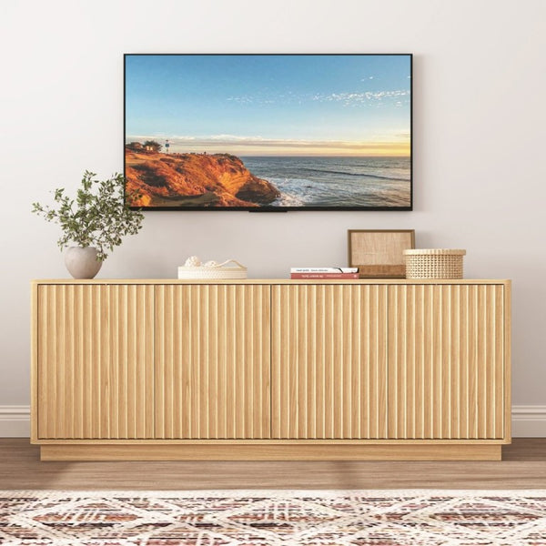 English Elm Buffet Credenza 63 Inch Engineered Wood Sideboard with Four Doors and Adjustable Shelves W409P387589