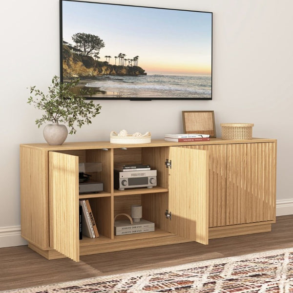 English Elm Buffet Credenza 63 Inch Engineered Wood Sideboard with Four Doors and Adjustable Shelves W409P387589