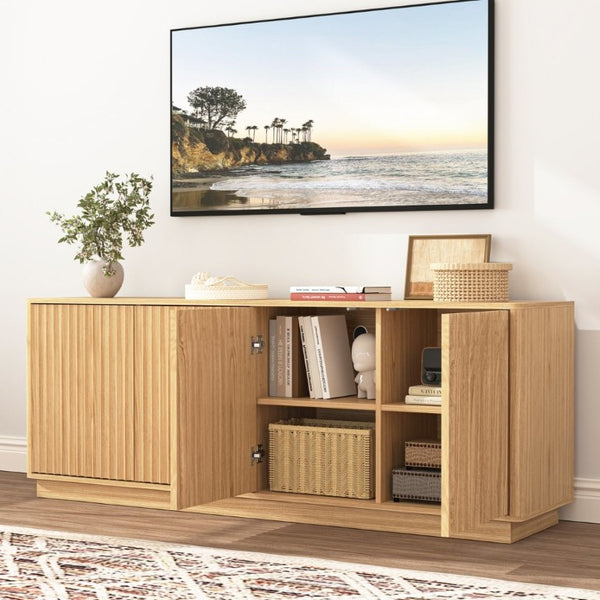 English Elm Buffet Credenza 63 Inch Engineered Wood Sideboard with Four Doors and Adjustable Shelves W409P387589