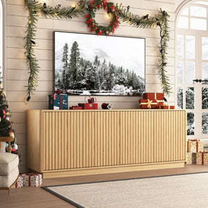 English Elm Buffet Credenza 63 Inch Engineered Wood Sideboard with Four Doors and Adjustable Shelves W409P387589