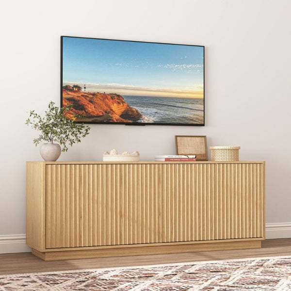 English Elm Buffet Credenza 63 Inch Engineered Wood Sideboard with Four Doors and Adjustable Shelves W409P387589