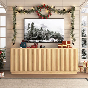 English Elm Buffet Credenza 63 Inch Engineered Wood Sideboard with Four Doors and Adjustable Shelves W409P387589