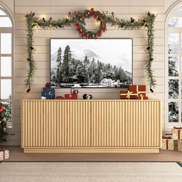 English Elm Buffet Credenza 63 Inch Engineered Wood Sideboard with Four Doors and Adjustable Shelves W409P387589