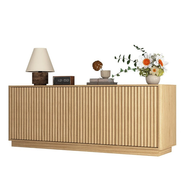 English Elm Buffet Credenza 63 Inch Engineered Wood Sideboard with Four Doors and Adjustable Shelves W409P387589