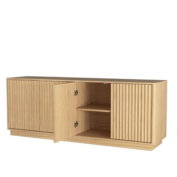 English Elm Buffet Credenza 63 Inch Engineered Wood Sideboard with Four Doors and Adjustable Shelves W409P387589