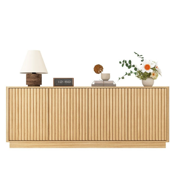 English Elm Buffet Credenza 63 Inch Engineered Wood Sideboard with Four Doors and Adjustable Shelves W409P387589