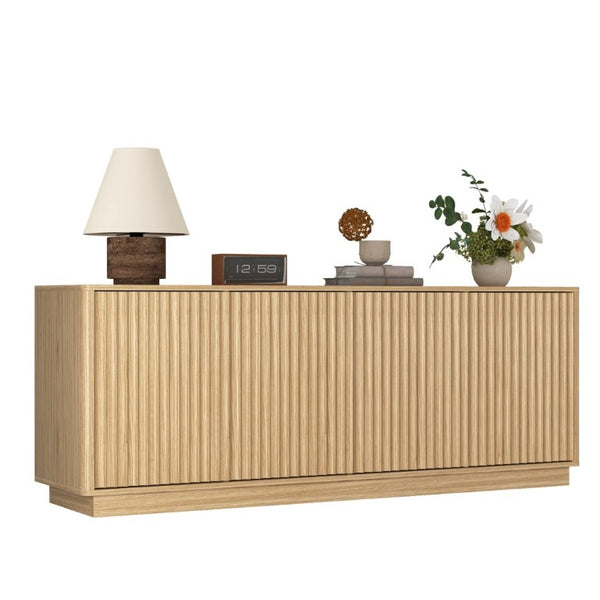 English Elm Buffet Credenza 63 Inch Engineered Wood Sideboard with Four Doors and Adjustable Shelves W409P387589