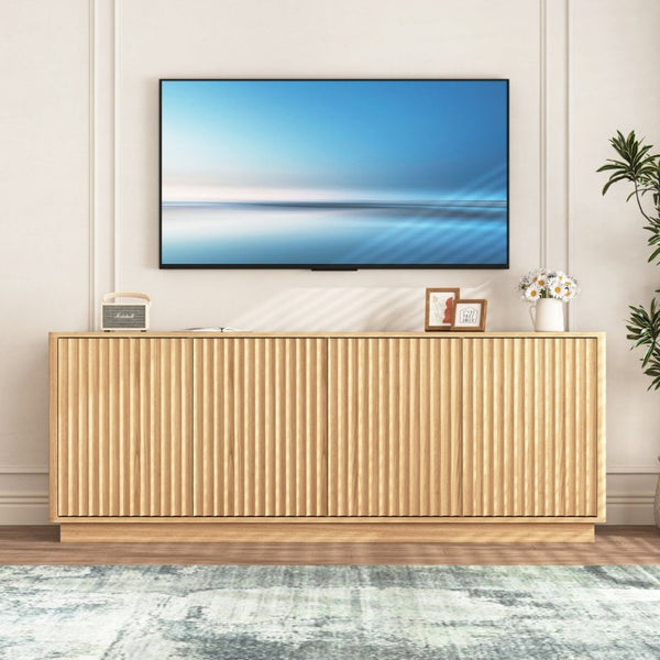 English Elm Buffet Credenza 63 Inch Engineered Wood Sideboard with Four Doors and Adjustable Shelves W409P387589