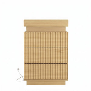 English Elm (set of 2) Fluted Wave Bedside Tables with Hidden Charging Hub and Rgb Led Lighting Natural W409P414476