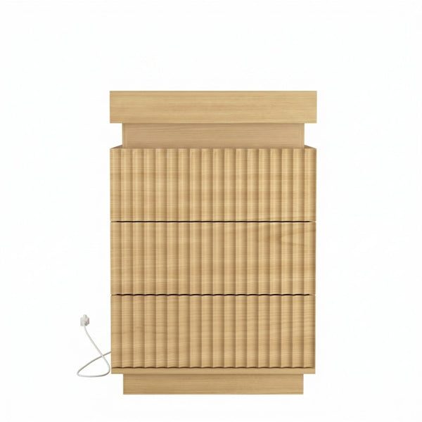 English Elm (set of 2) Fluted Wave Bedside Tables with Hidden Charging Hub and Rgb Led Lighting Natural W409P414476