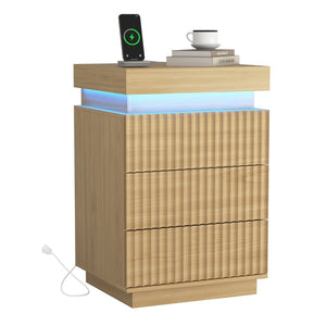 English Elm (set of 2) Fluted Wave Bedside Tables with Hidden Charging Hub and Rgb Led Lighting Natural W409P414476