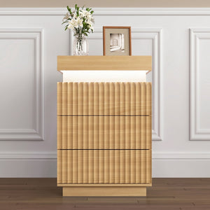 English Elm (set of 2) Fluted Wave Bedside Tables with Hidden Charging Hub and Rgb Led Lighting Natural W409P414476