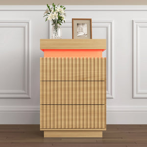 English Elm (set of 2) Fluted Wave Bedside Tables with Hidden Charging Hub and Rgb Led Lighting Natural W409P414476