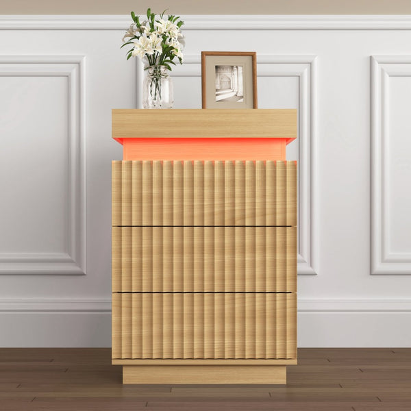 English Elm (set of 2) Fluted Wave Bedside Tables with Hidden Charging Hub and Rgb Led Lighting Natural W409P414476