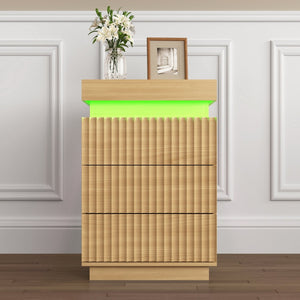 English Elm (set of 2) Fluted Wave Bedside Tables with Hidden Charging Hub and Rgb Led Lighting Natural W409P414476