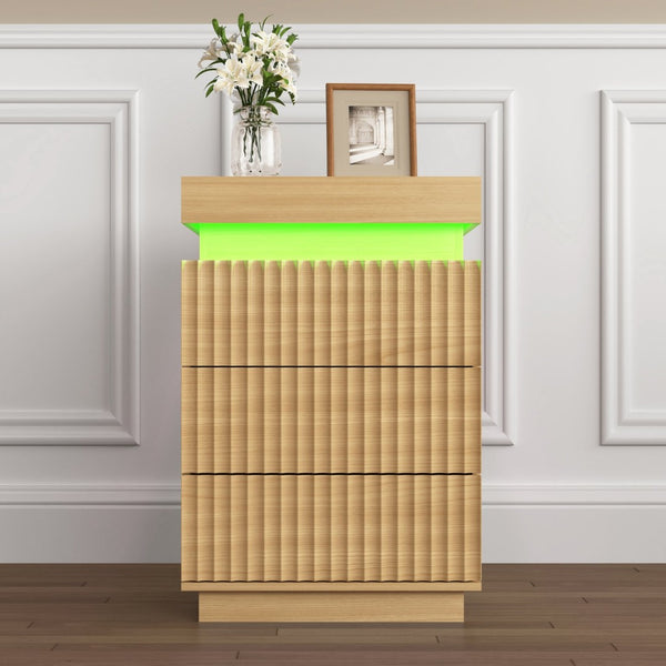 English Elm (set of 2) Fluted Wave Bedside Tables with Hidden Charging Hub and Rgb Led Lighting Natural W409P414476