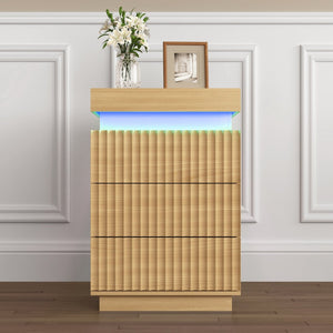 English Elm (set of 2) Fluted Wave Bedside Tables with Hidden Charging Hub and Rgb Led Lighting Natural W409P414476