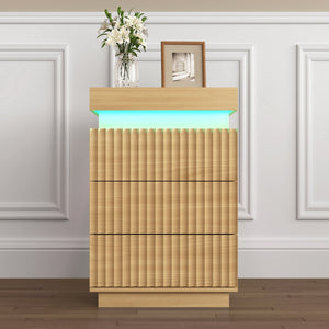 English Elm (set of 2) Fluted Wave Bedside Tables with Hidden Charging Hub and Rgb Led Lighting Natural W409P414476