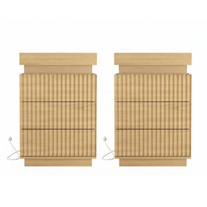 English Elm (set of 2) Fluted Wave Bedside Tables with Hidden Charging Hub and Rgb Led Lighting Natural W409P414476