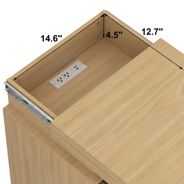 English Elm (set of 2) Fluted Wave Bedside Tables with Hidden Charging Hub and Rgb Led Lighting Natural W409P414476