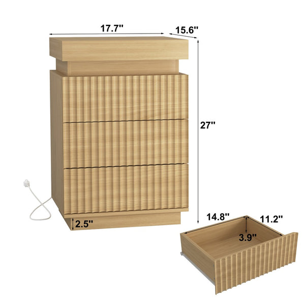 English Elm (set of 2) Fluted Wave Bedside Tables with Hidden Charging Hub and Rgb Led Lighting Natural W409P414476