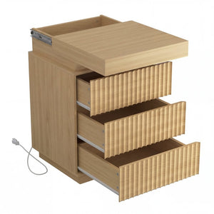 English Elm (set of 2) Fluted Wave Bedside Tables with Hidden Charging Hub and Rgb Led Lighting Natural W409P414476