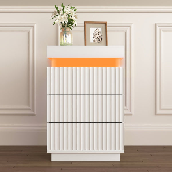 English Elm (set of 2) Fluted Wave Bedside Tables with Hidden Charging Hub and Rgb Led Lighting White W409P414477