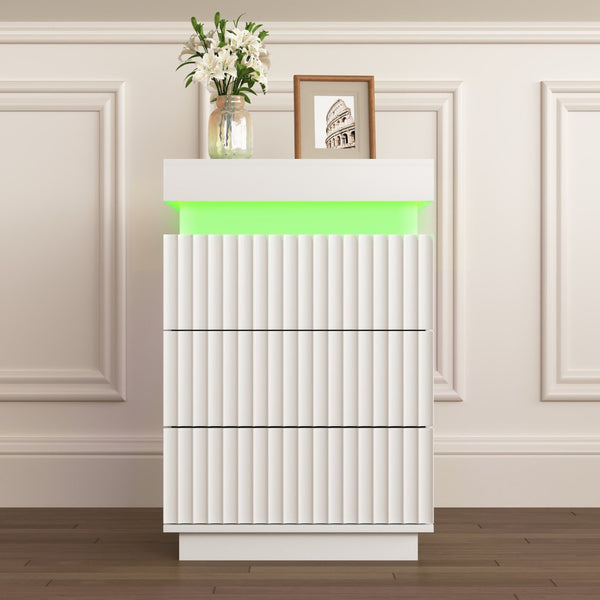 English Elm (set of 2) Fluted Wave Bedside Tables with Hidden Charging Hub and Rgb Led Lighting White W409P414477