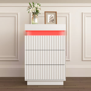 English Elm (set of 2) Fluted Wave Bedside Tables with Hidden Charging Hub and Rgb Led Lighting White W409P414477