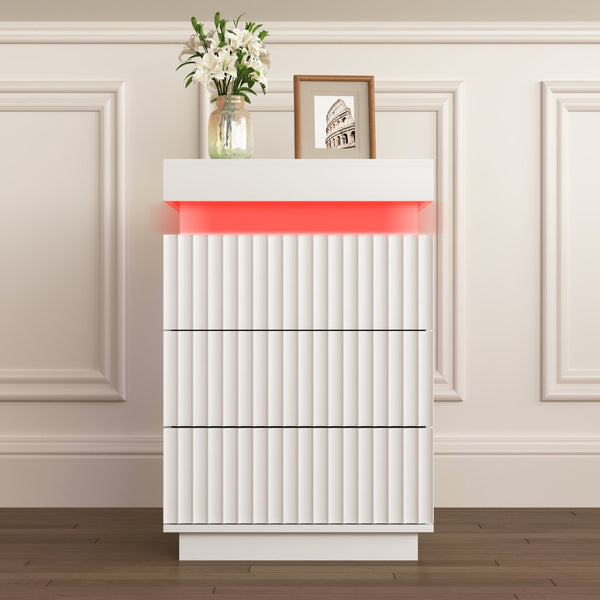 English Elm (set of 2) Fluted Wave Bedside Tables with Hidden Charging Hub and Rgb Led Lighting White W409P414477