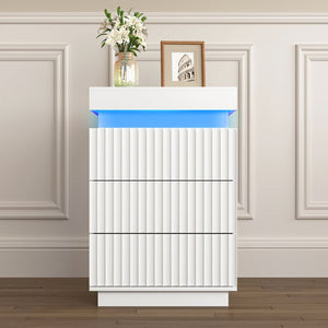 English Elm (set of 2) Fluted Wave Bedside Tables with Hidden Charging Hub and Rgb Led Lighting White W409P414477