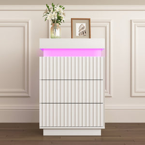 English Elm (set of 2) Fluted Wave Bedside Tables with Hidden Charging Hub and Rgb Led Lighting White W409P414477