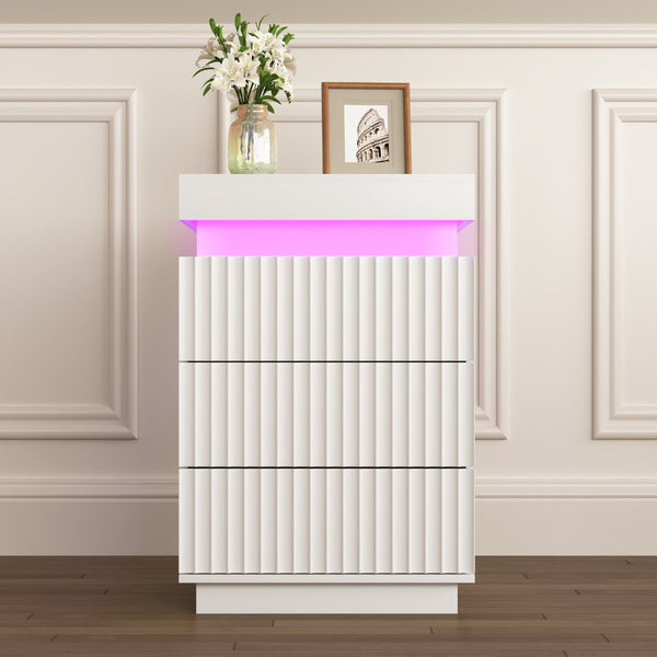 English Elm (set of 2) Fluted Wave Bedside Tables with Hidden Charging Hub and Rgb Led Lighting White W409P414477