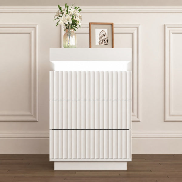 English Elm (set of 2) Fluted Wave Bedside Tables with Hidden Charging Hub and Rgb Led Lighting White W409P414477