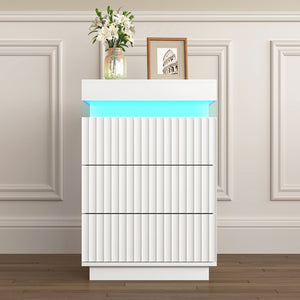 English Elm (set of 2) Fluted Wave Bedside Tables with Hidden Charging Hub and Rgb Led Lighting White W409P414477