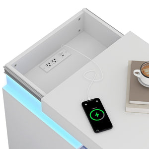 English Elm (set of 2) Fluted Wave Bedside Tables with Hidden Charging Hub and Rgb Led Lighting White W409P414477
