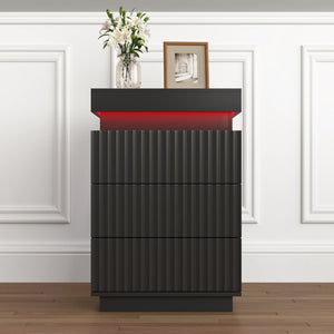 English Elm (set of 2) Fluted Wave Bedside Tables with Hidden Charging Hub and Rgb Led Lighting Black W409P414478
