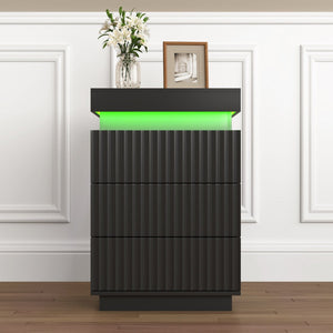 English Elm (set of 2) Fluted Wave Bedside Tables with Hidden Charging Hub and Rgb Led Lighting Black W409P414478