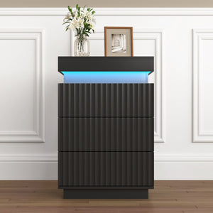 English Elm (set of 2) Fluted Wave Bedside Tables with Hidden Charging Hub and Rgb Led Lighting Black W409P414478