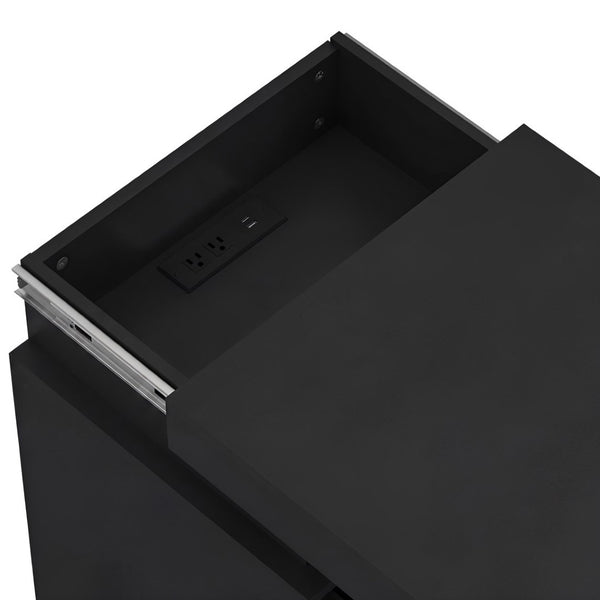 English Elm (set of 2) Fluted Wave Bedside Tables with Hidden Charging Hub and Rgb Led Lighting Black W409P414478