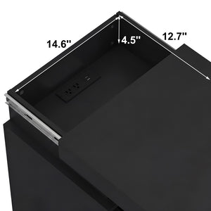 English Elm (set of 2) Fluted Wave Bedside Tables with Hidden Charging Hub and Rgb Led Lighting Black W409P414478