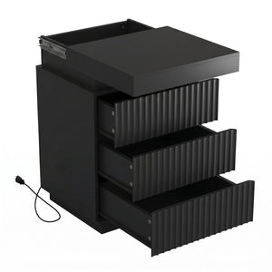 English Elm (set of 2) Fluted Wave Bedside Tables with Hidden Charging Hub and Rgb Led Lighting Black W409P414478