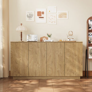 English Elm Wood Grain Sideboard Credenza with Four Doors and Adjustable Shelving for Dining Spaces W409P476209