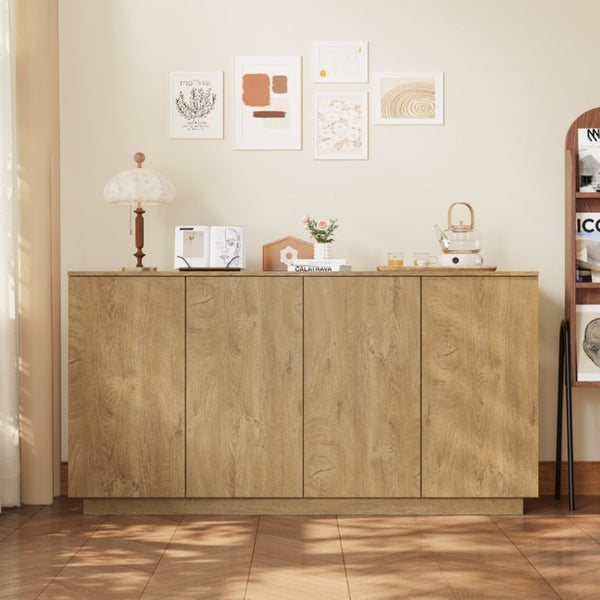 English Elm Wood Grain Sideboard Credenza with Four Doors and Adjustable Shelving for Dining Spaces W409P476209