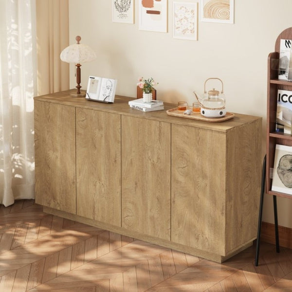 English Elm Wood Grain Sideboard Credenza with Four Doors and Adjustable Shelving for Dining Spaces W409P476209