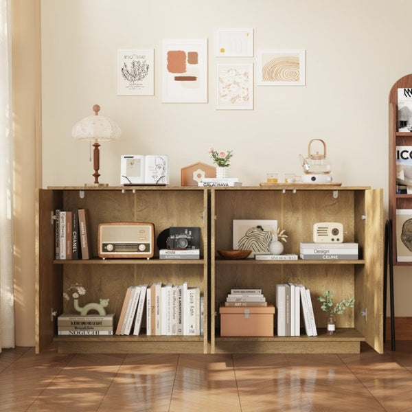 English Elm Wood Grain Sideboard Credenza with Four Doors and Adjustable Shelving for Dining Spaces W409P476209